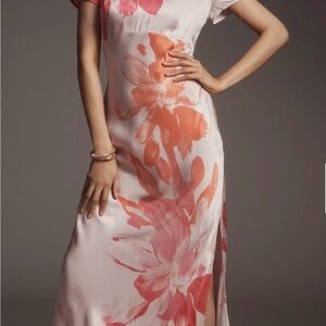 Anthropologie Floral Maxi Dress in Pink and Orange